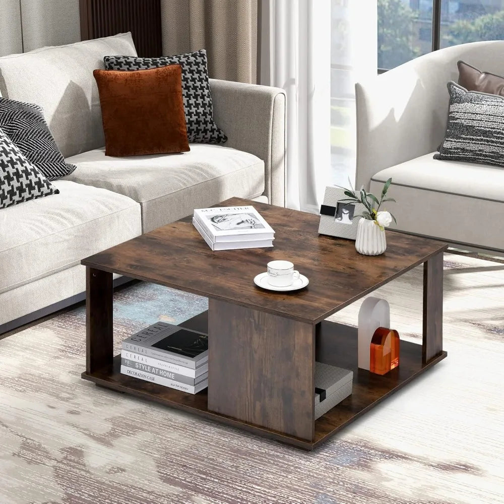 Industrial 2-Tier Square Coffee Table