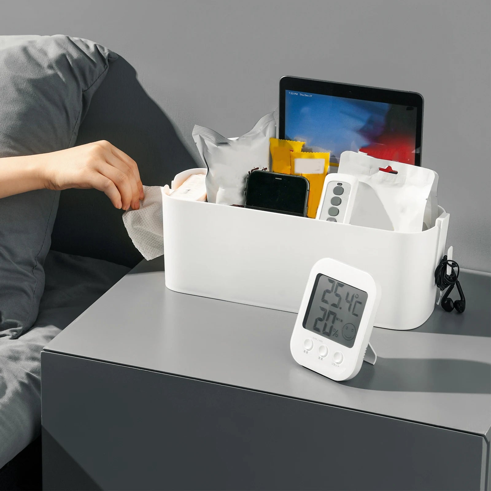 Bedside Storage Caddy with Hooks