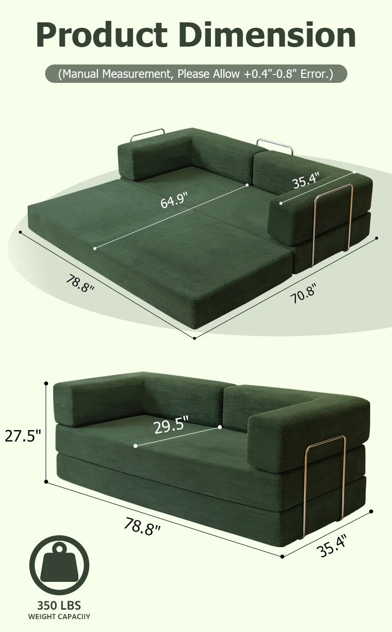 Queen-Size 4-in-1 Corduroy Futon Sleeper Sofa