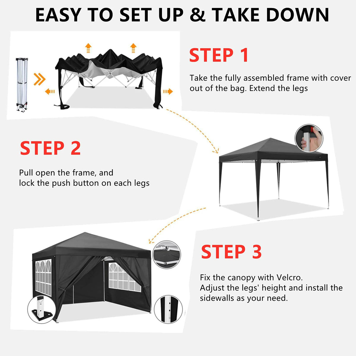 10×10 ft Pop-Up Canopy Tent with Sidewalls