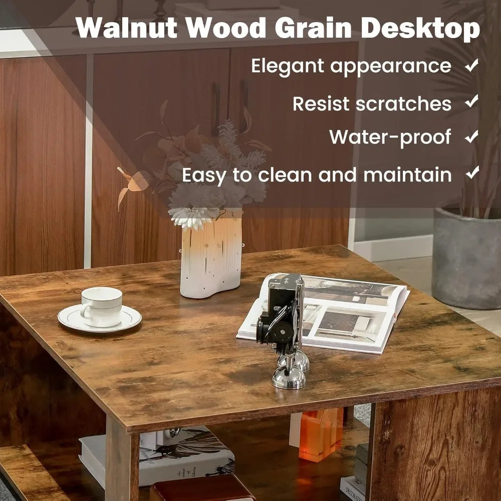 Industrial 2-Tier Square Coffee Table