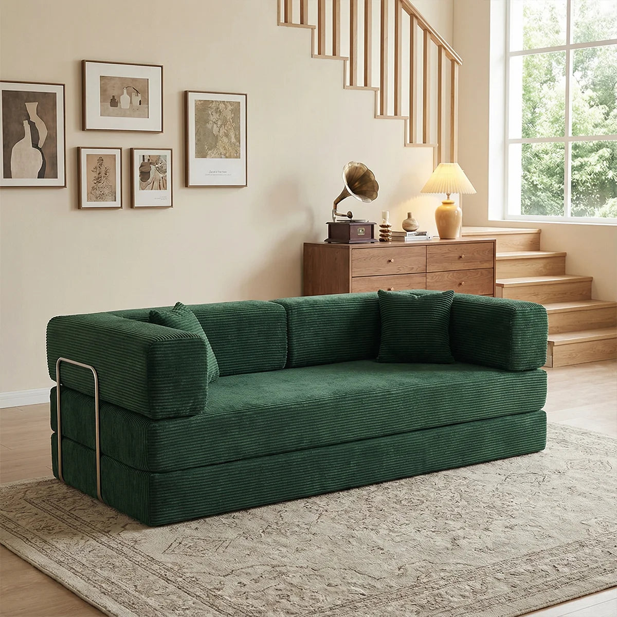 Queen-Size 4-in-1 Corduroy Futon Sleeper Sofa