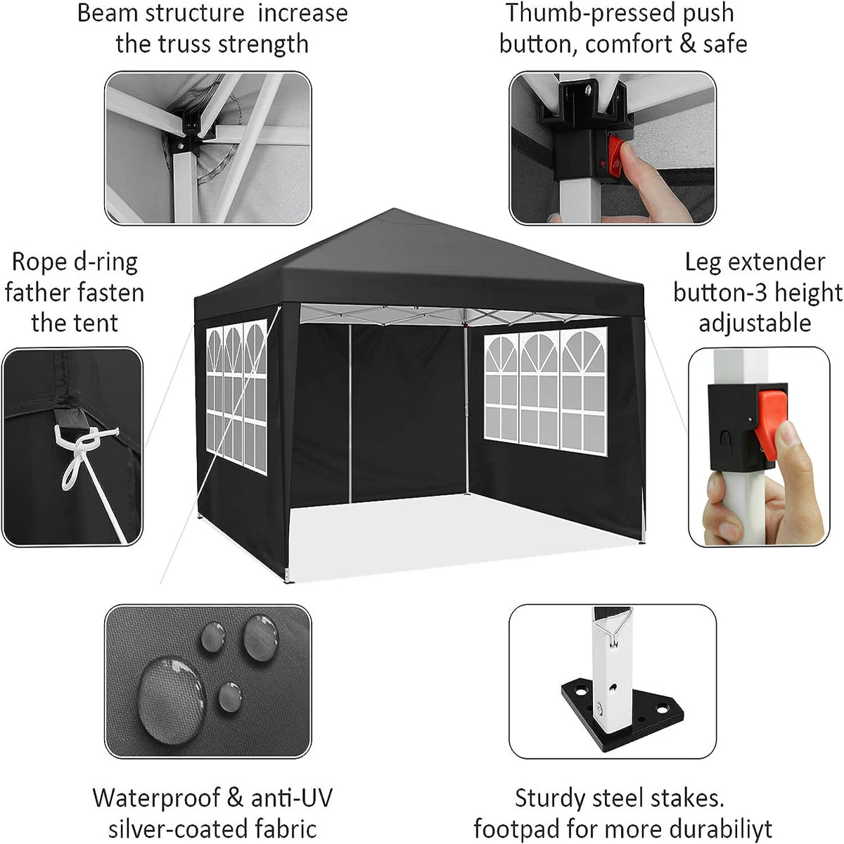 10×10 ft Pop-Up Canopy Tent with Sidewalls