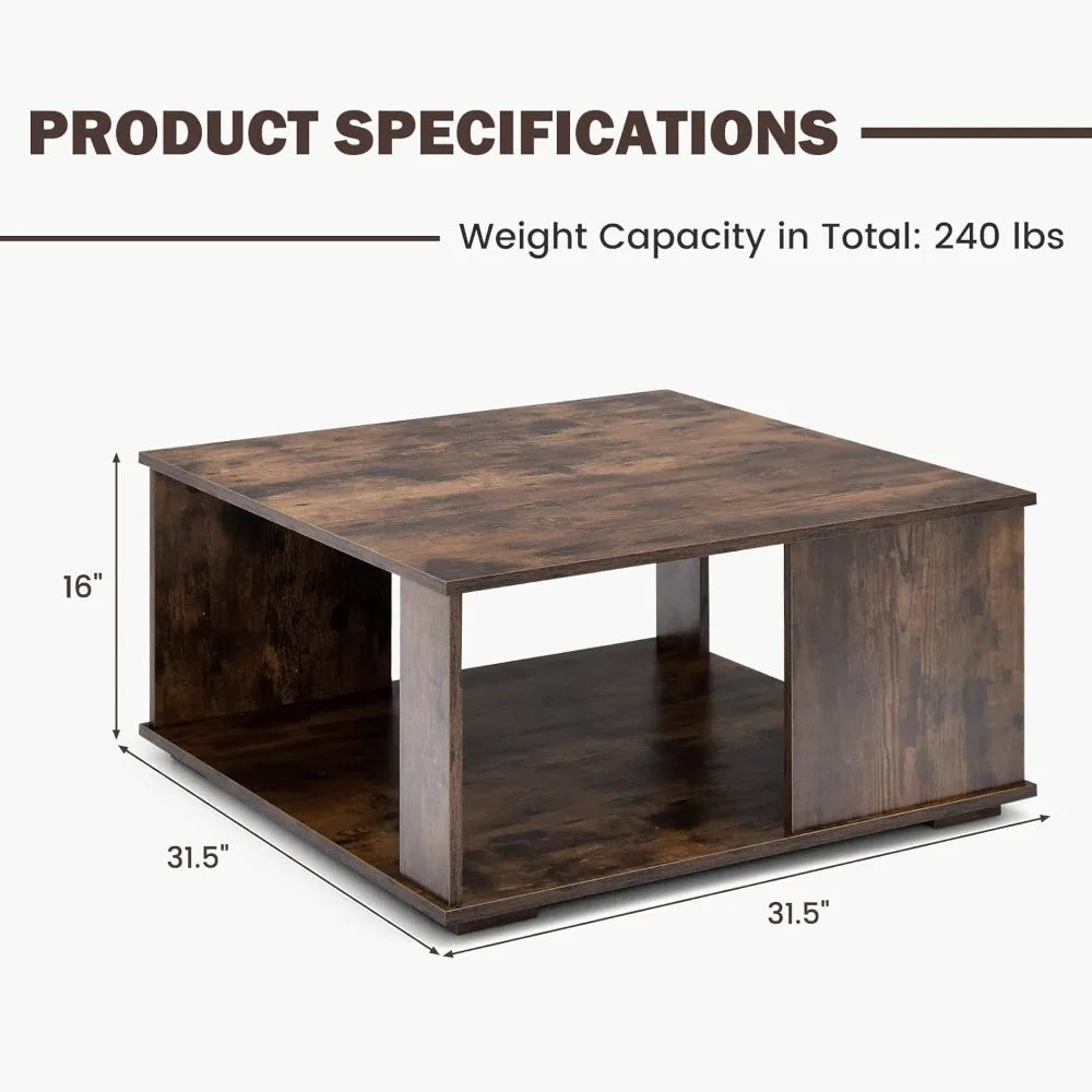 Industrial 2-Tier Square Coffee Table