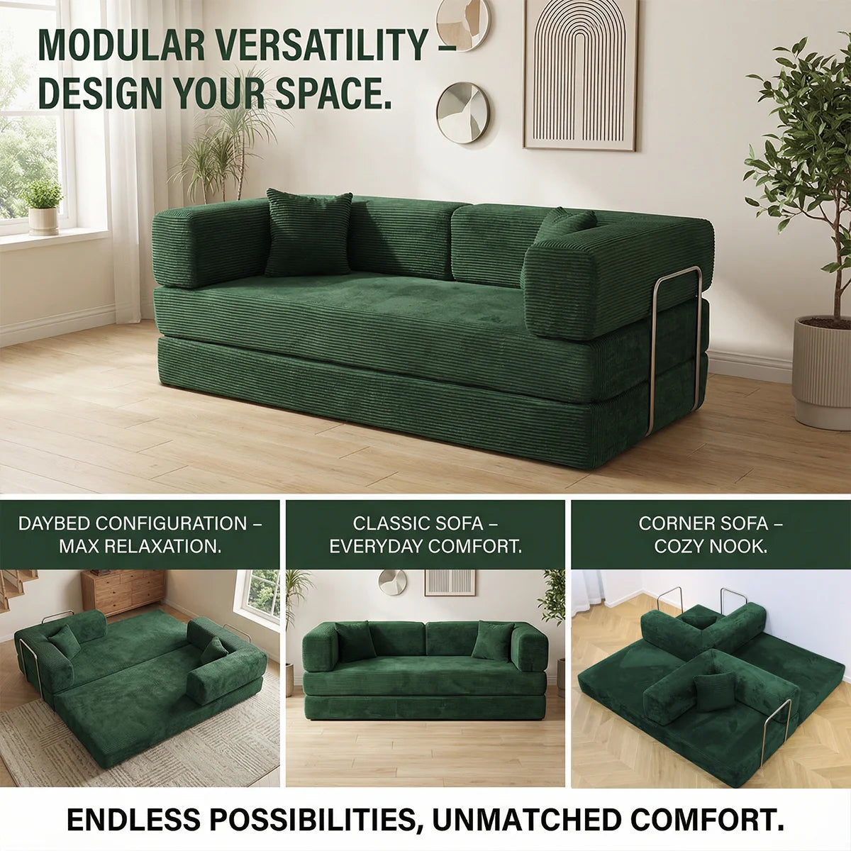 Queen-Size 4-in-1 Corduroy Futon Sleeper Sofa