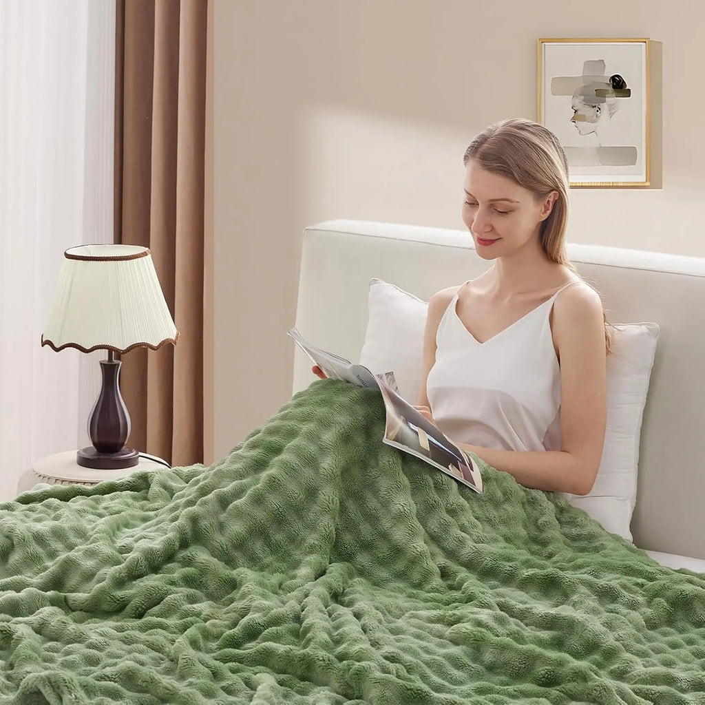 Sage Green Bubble Fleece Blanket
