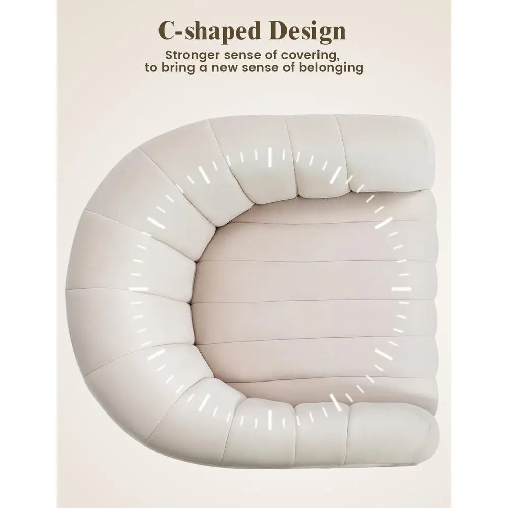 Beige Velvet Swivel Barrel Chair