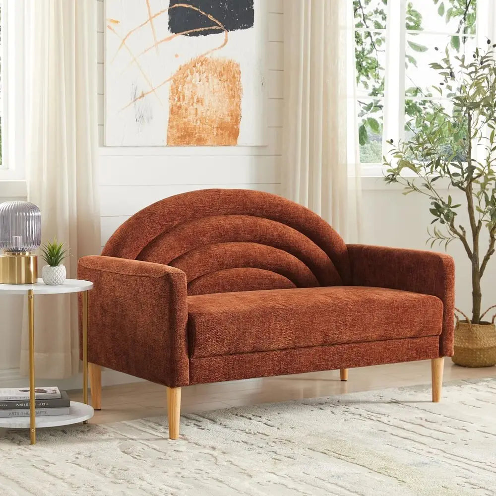 Ocher Orange Linen Loveseat