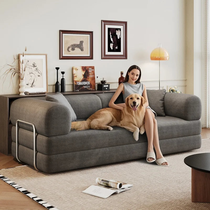 Grey Corduroy Convertible Sofa Bed