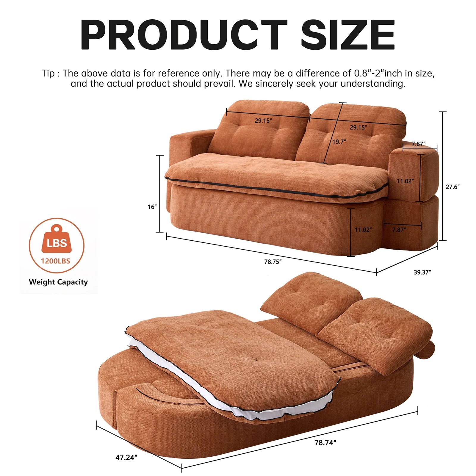 79" Boneless Convertible Loveseat Bed