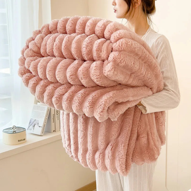 Cozy Striped Plush Throw Blanket