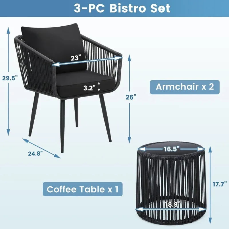 NEW 2026 All-Weather Rattan 3-Piece Patio Bistro Set