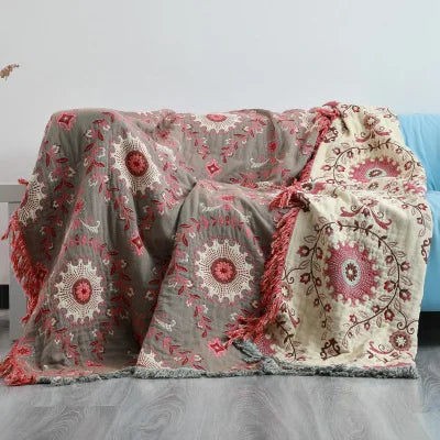 Bohemian Muslin Tassel Throw Blanket