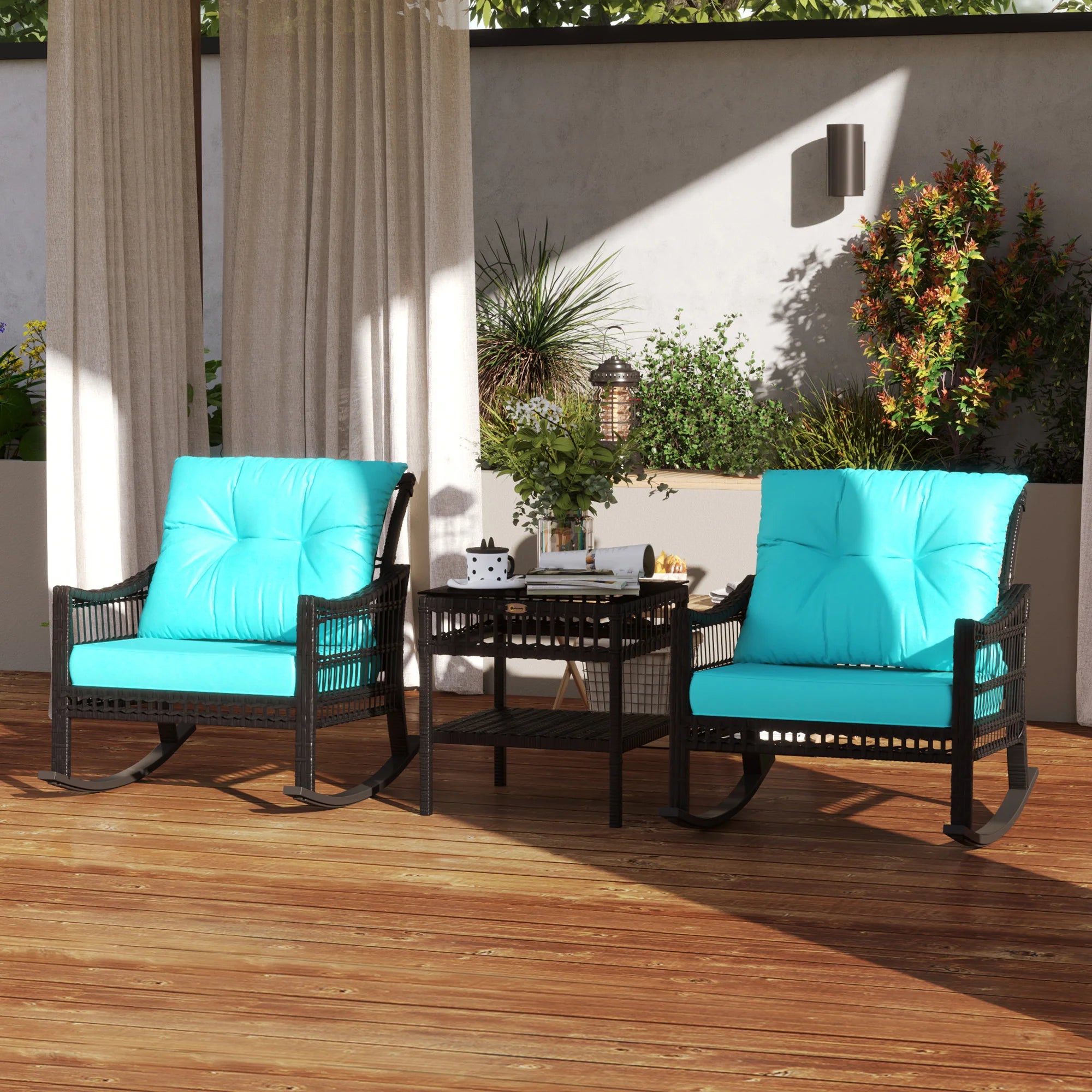 Turquoise PE Rattan Rocking Chairs