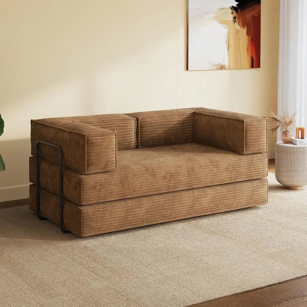Brown Corduroy Convertible Sleeper Sofa