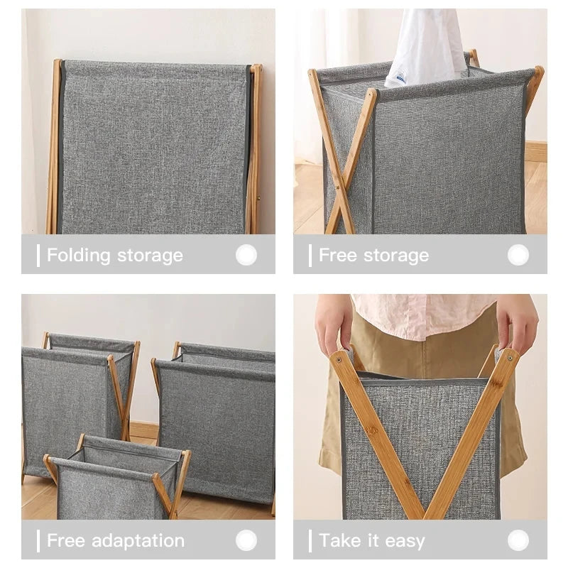 Foldable Bamboo Laundry Basket Organizer