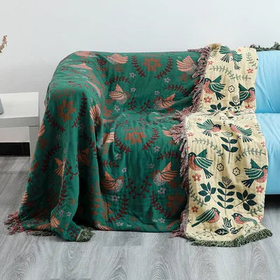 Bohemian Muslin Tassel Throw Blanket
