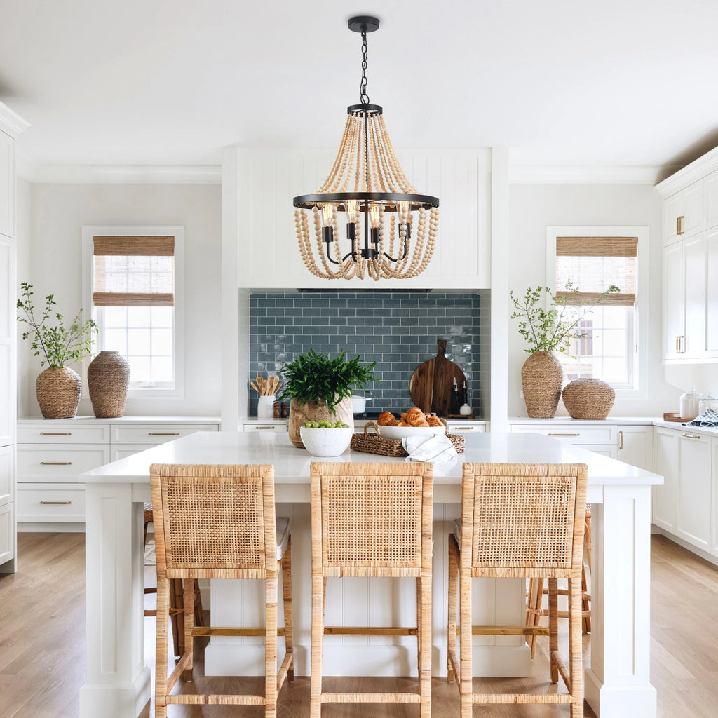 Boho Wood Bead Dimmable Chandelier