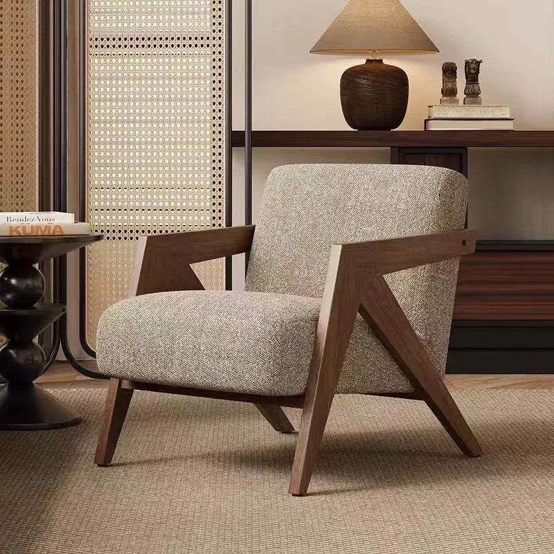 Wooden Frame Fabric Lounge Chair