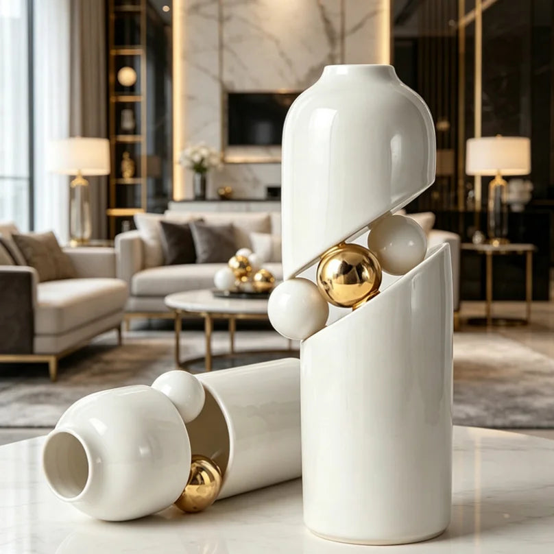 Luxury Electroplated Gold Ceramic Vase