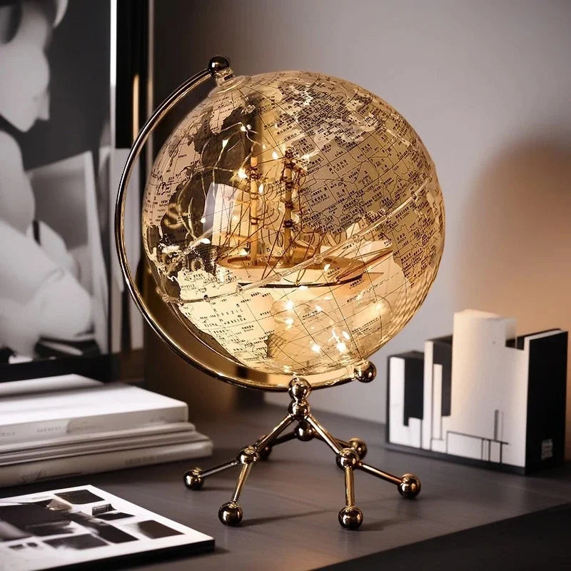 Luxury Modern Globe & Sailboat Metal Sculpture