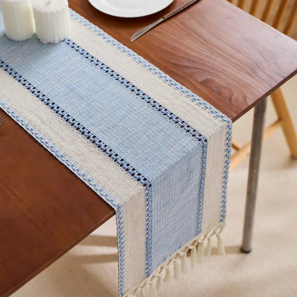 Striped Green Boho Table Runner