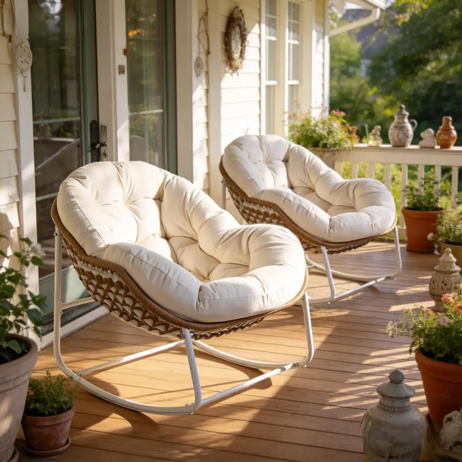 Oversized Papasan Rocking Chair Set