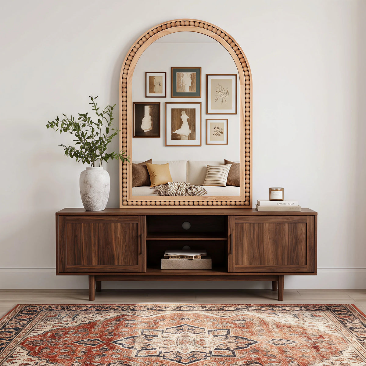Beaded Arched Wood Mirror 24x36
