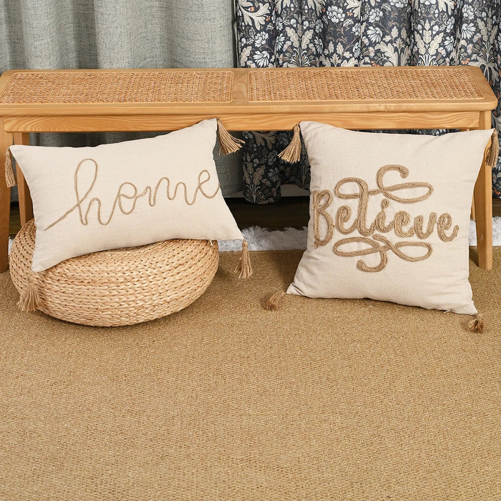 Boho Leaves Embroidered Pillowcase Cover