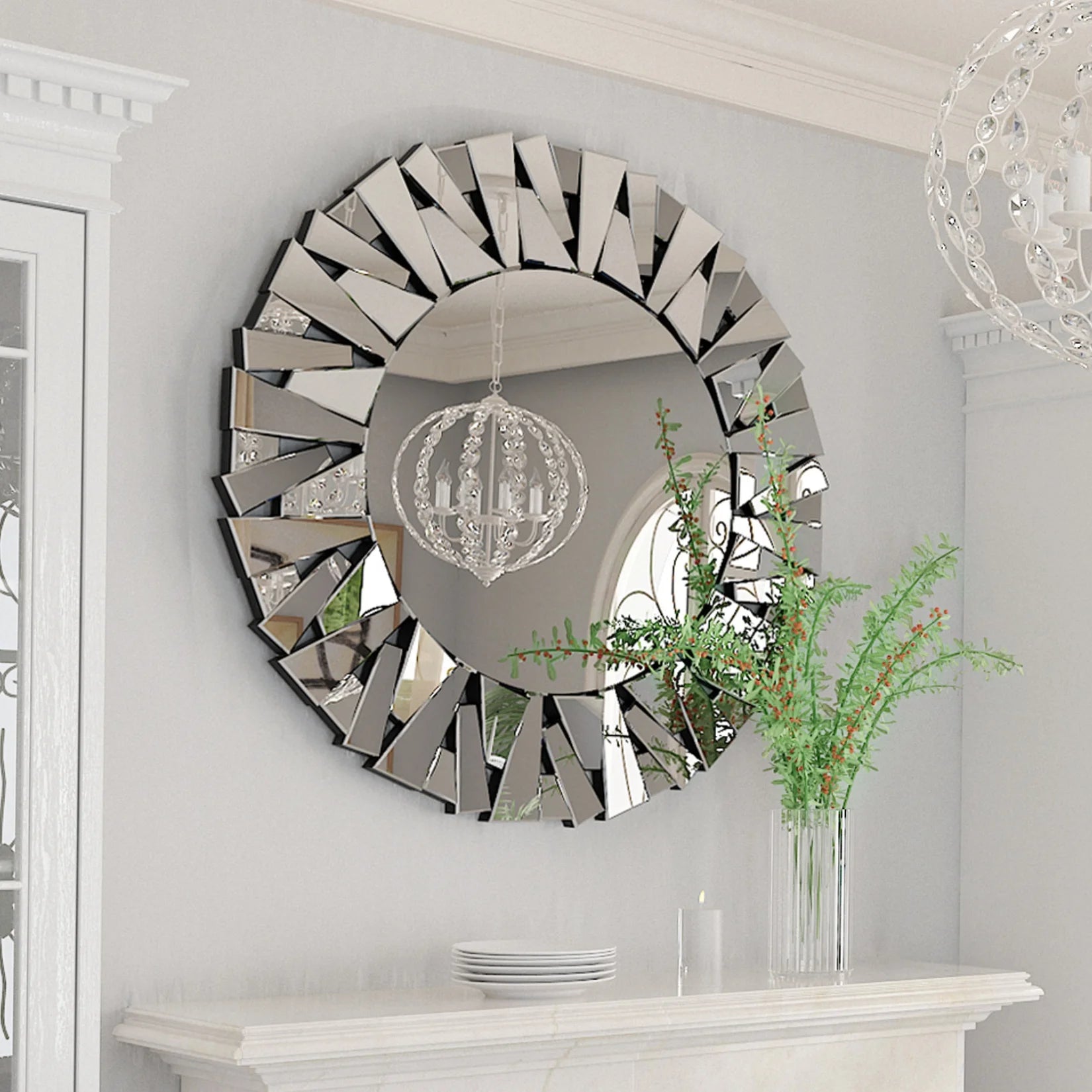 Large 79 cm Round Beveled Wall Mirror