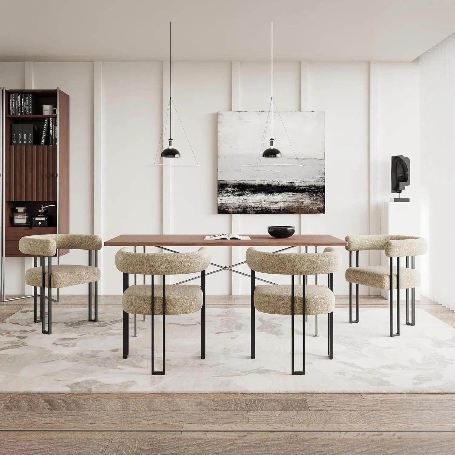 Bouclé Fabric Dining Armchairs Set