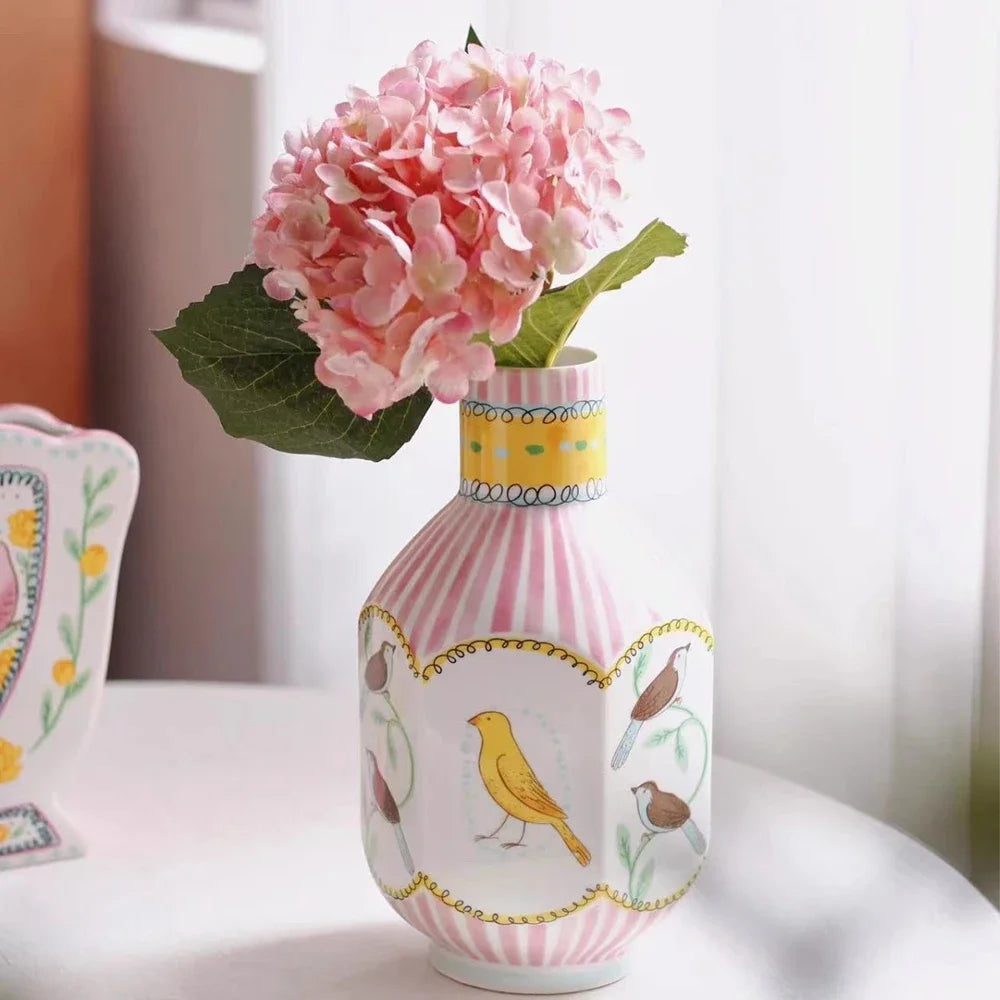 French Ceramic Bird Rose Vase