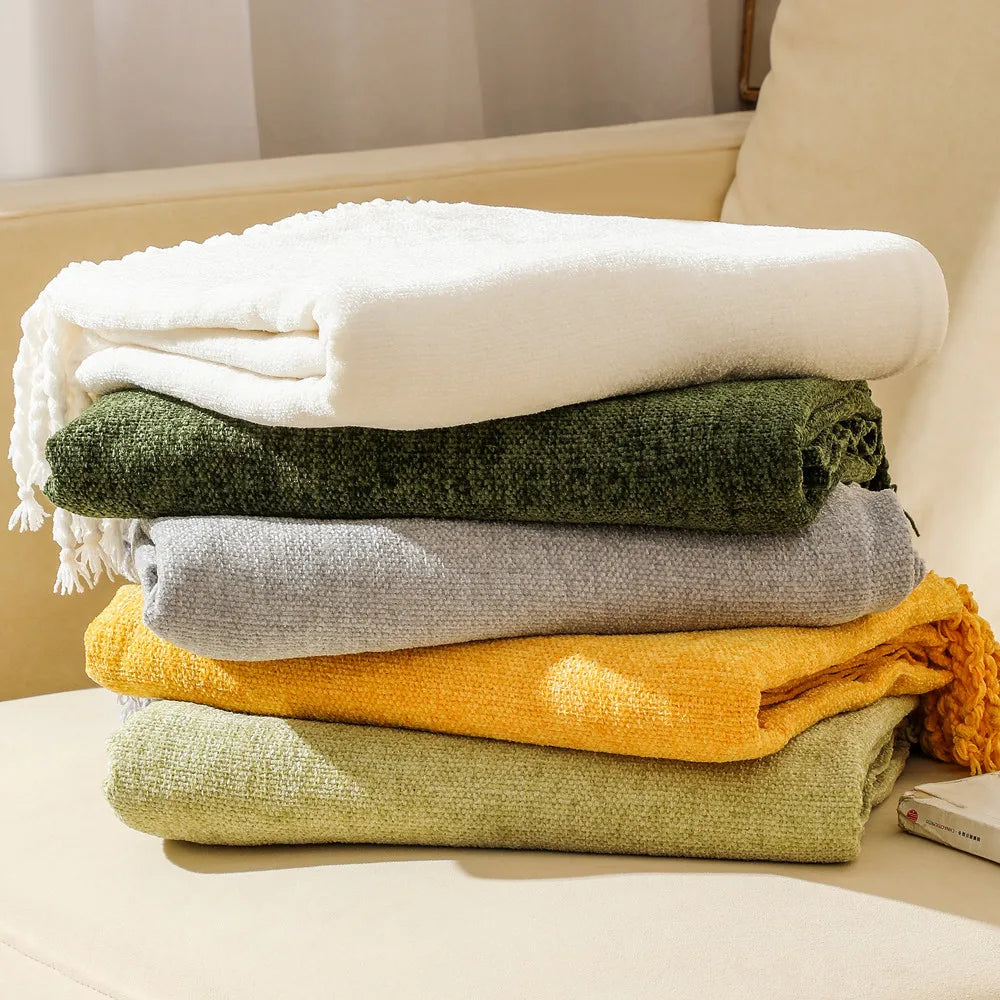 Chenille Summer Knitted Throw Blanket