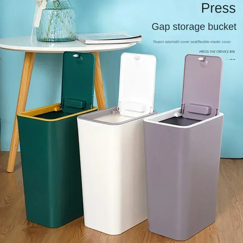 Small Press-Lid Bathroom Bin
