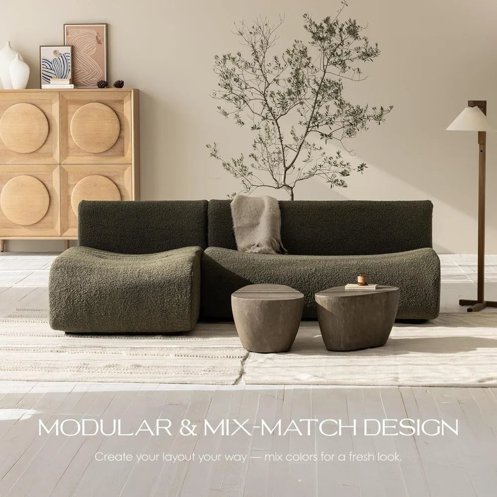 92" Green Sherpa Sectional Sofa