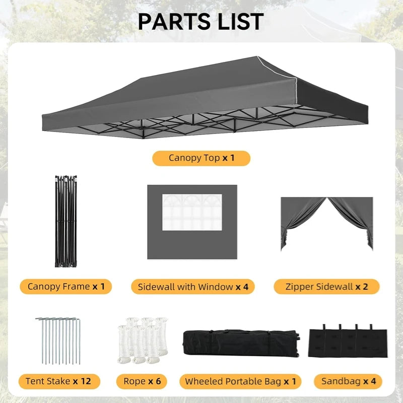 Aoxun 10×20 ft Heavy-Duty Pop-Up Canopy Tent