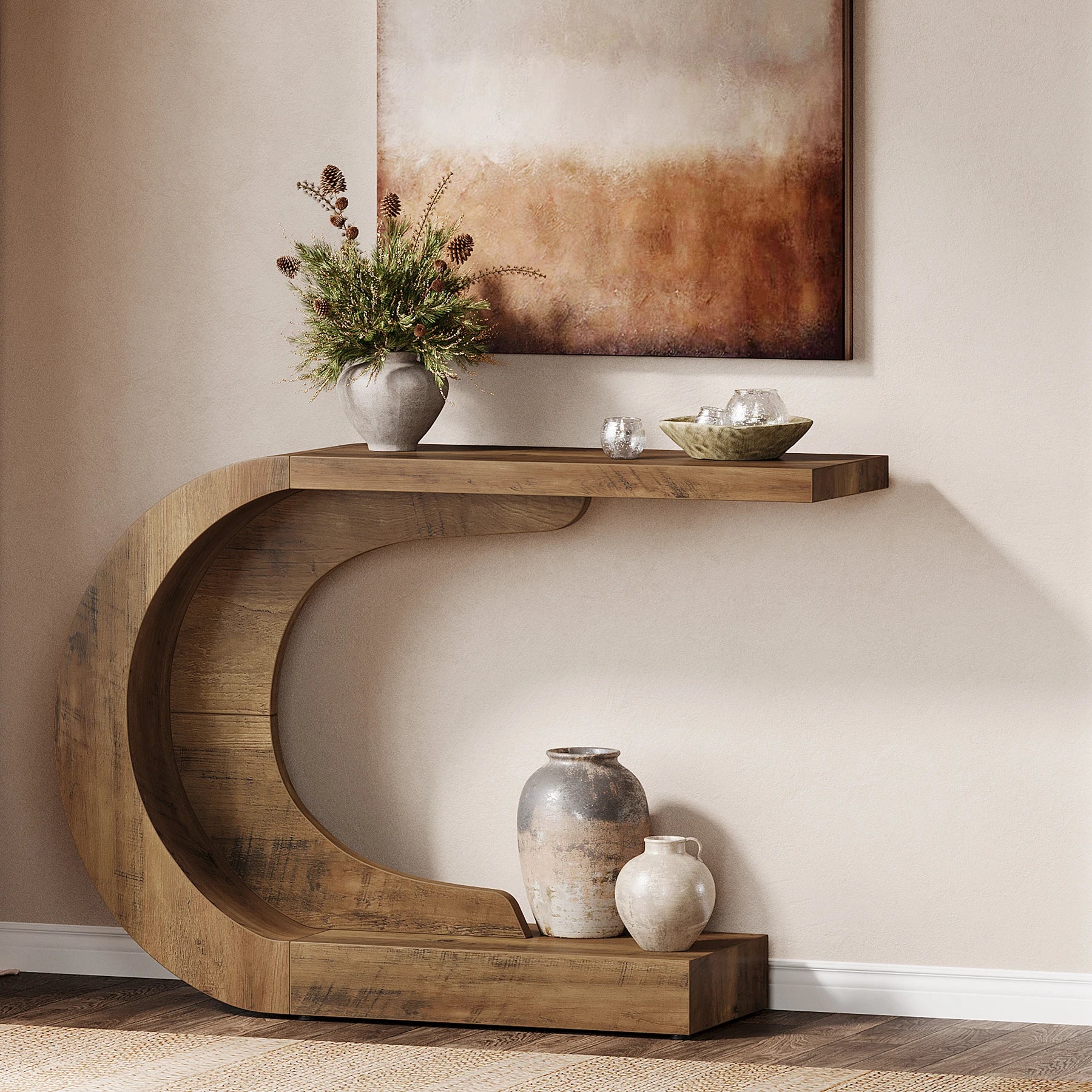 Mid-Century C-Shaped Console Table