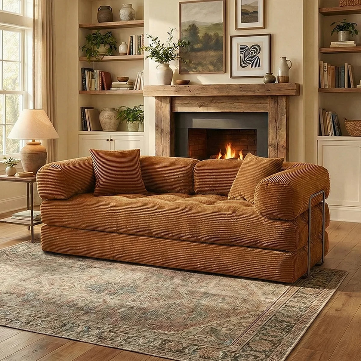 Queen-Size 4-in-1 Corduroy Futon Sleeper Sofa