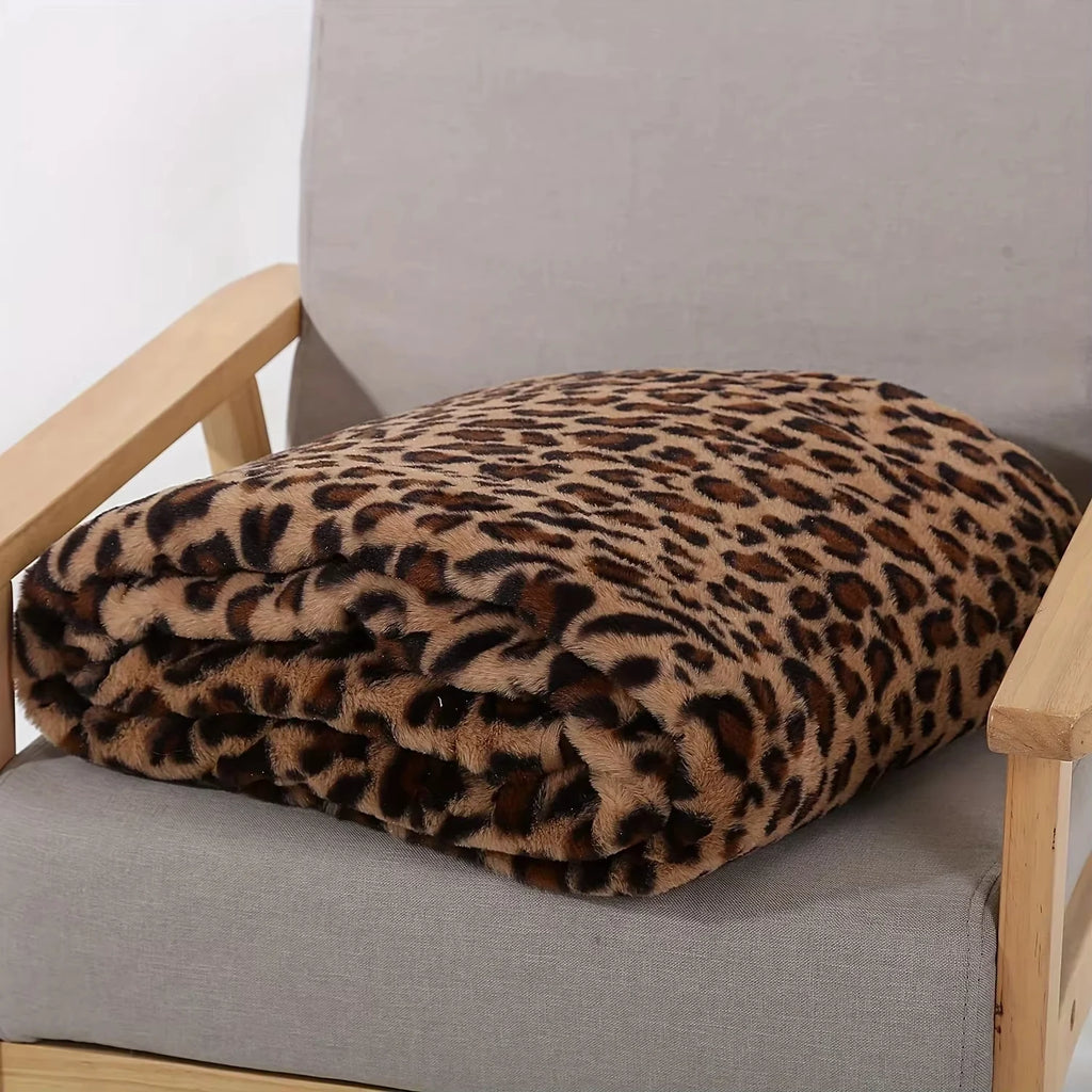 Plush Leopard Print Throw Blanket