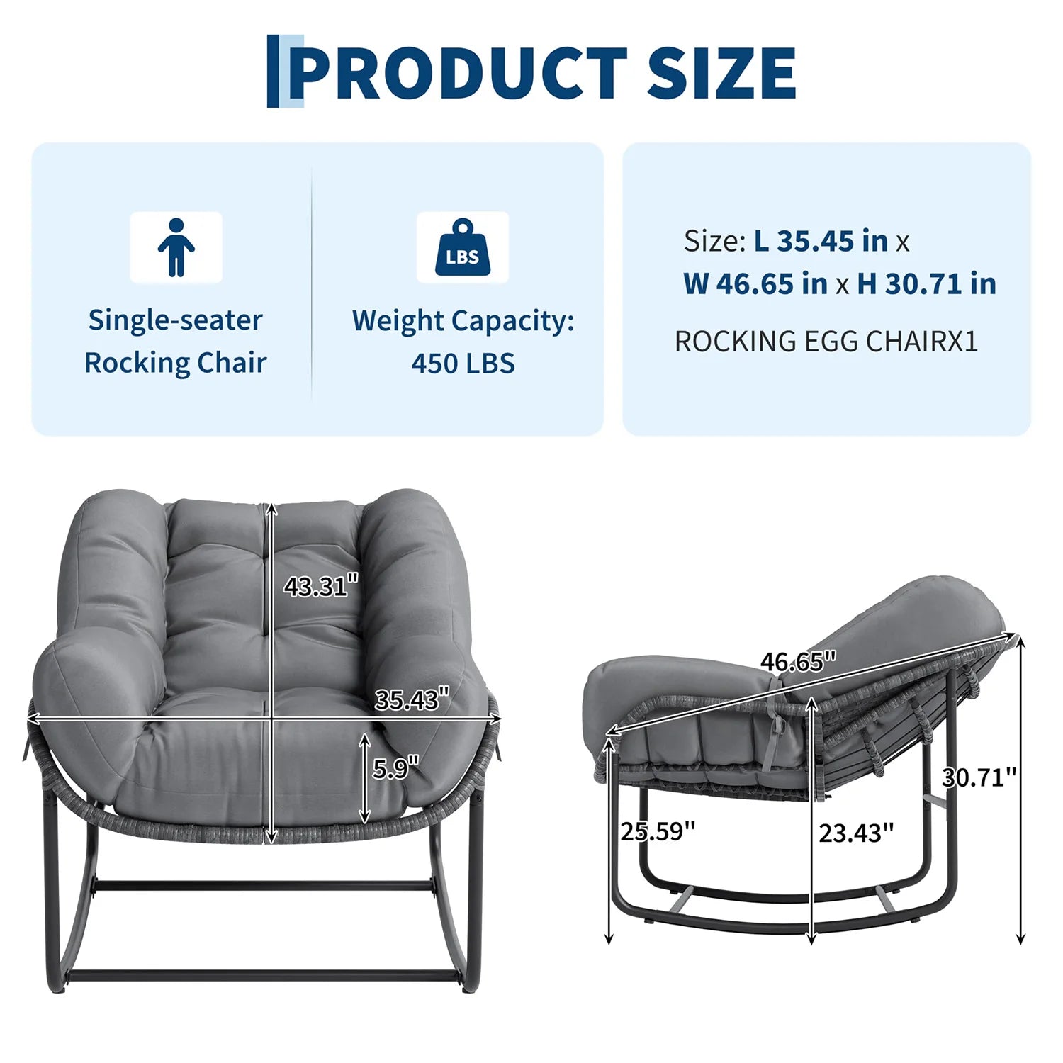 Papasan Rocking Chair 450lb