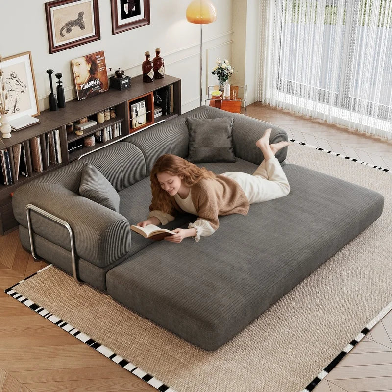 Grey Corduroy Convertible Sofa Bed