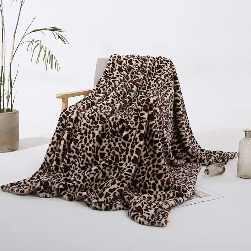 Plush Leopard Print Throw Blanket