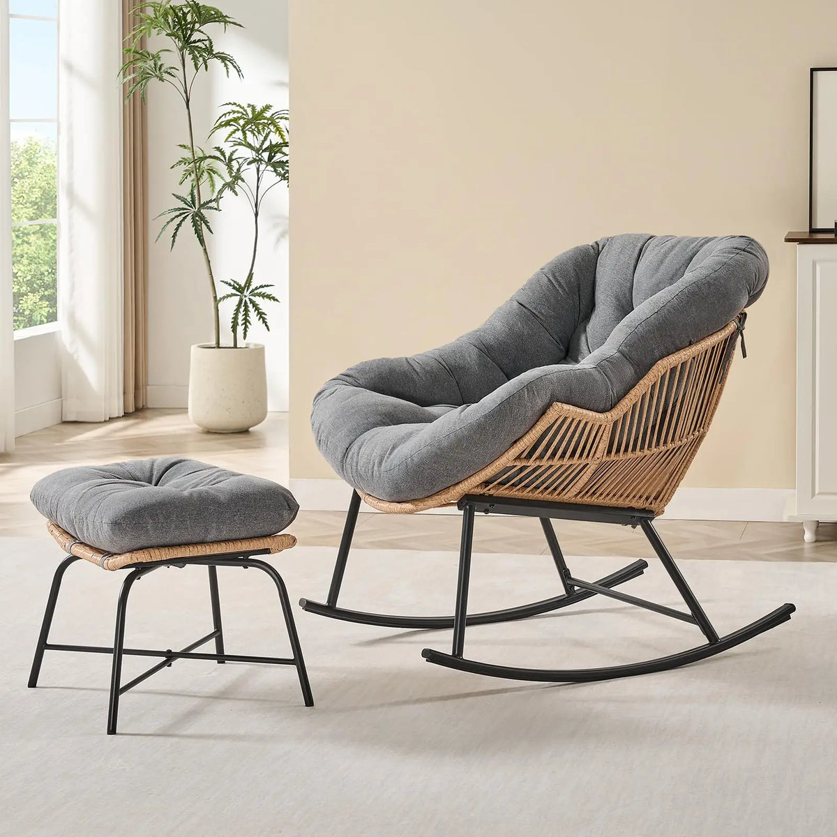 Papasan Rocker with Ottoman