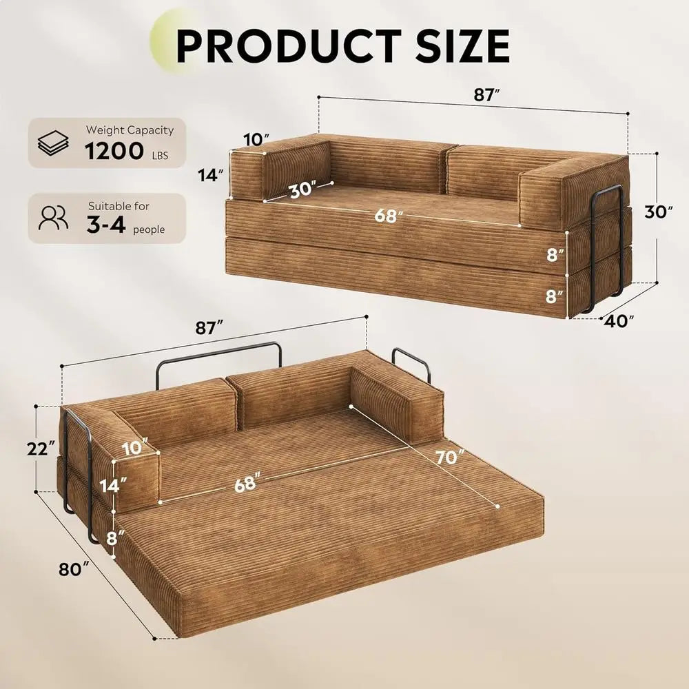 Brown Corduroy Convertible Sleeper Sofa