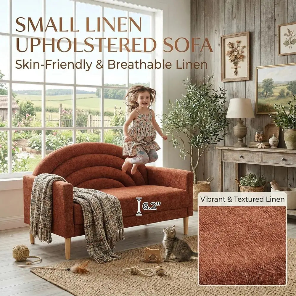 Ocher Orange Linen Loveseat