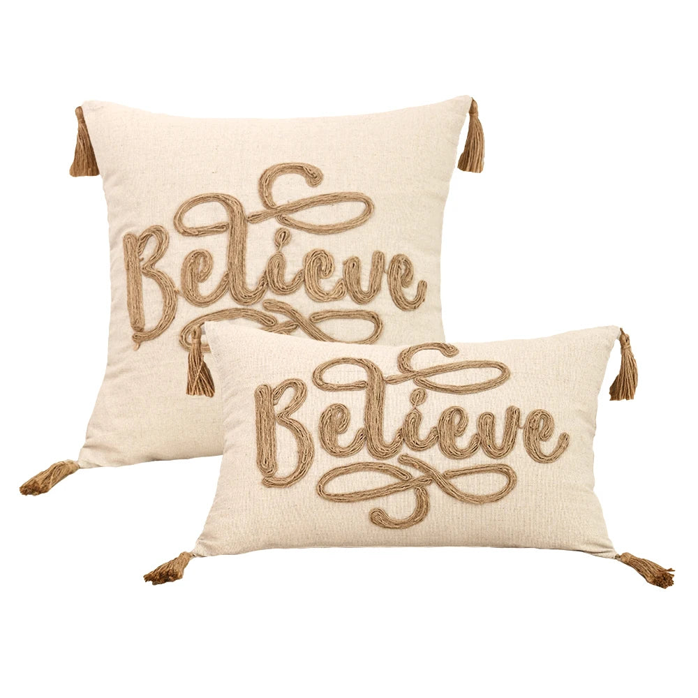 Boho Leaves Embroidered Pillowcase Cover