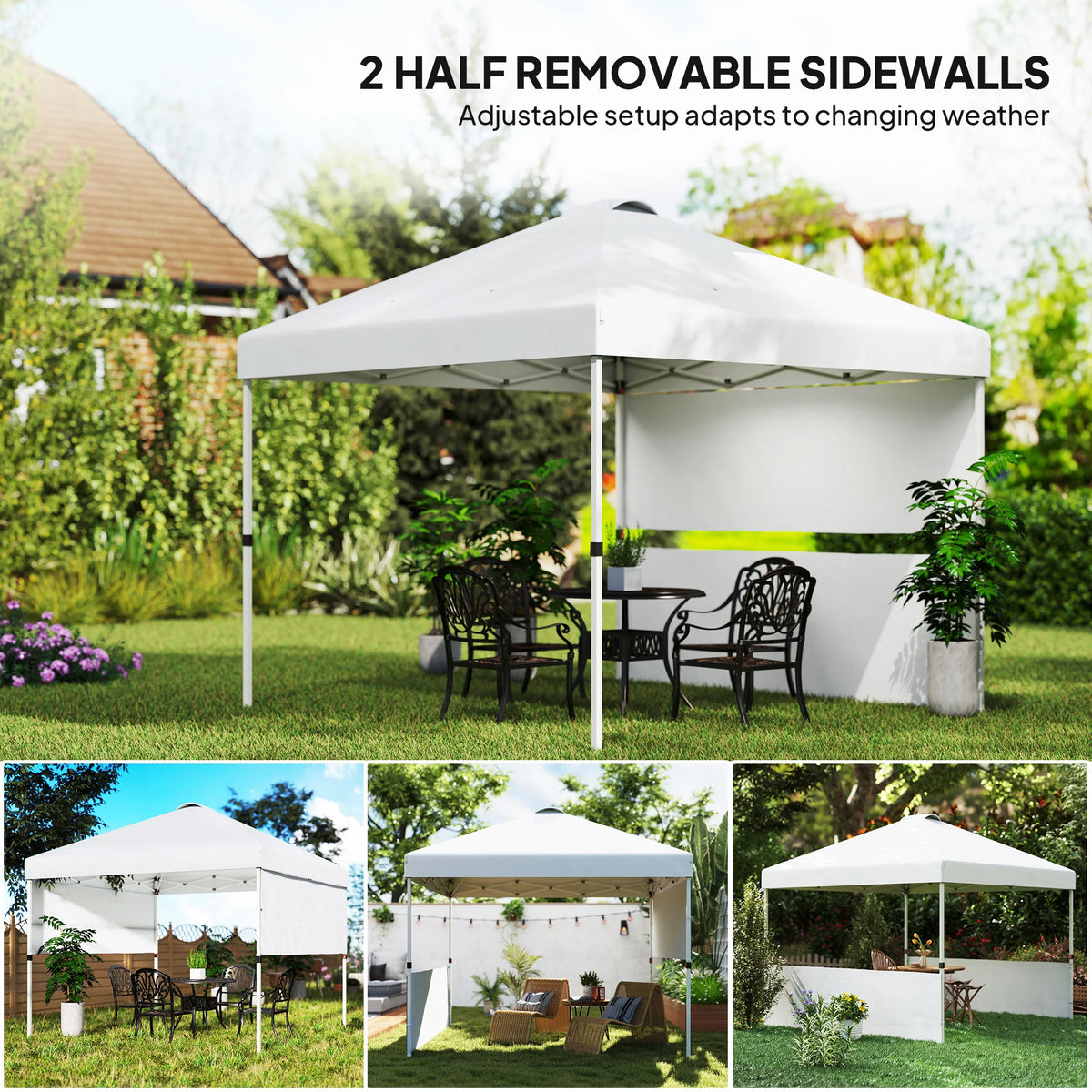 10×10 ft Pop-Up Canopy Tent with 2 Half Sidewalls