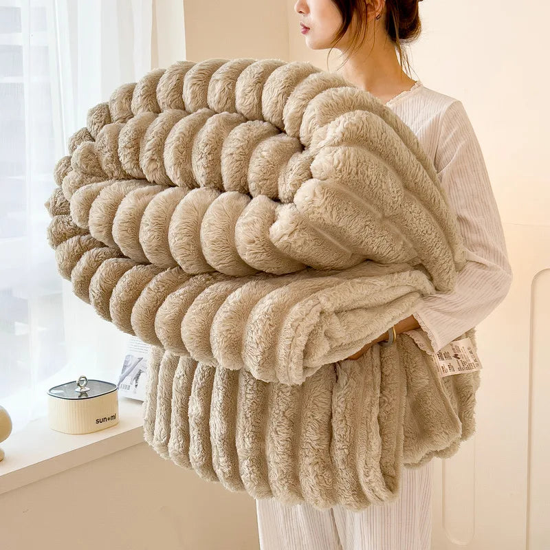 Cozy Striped Plush Throw Blanket
