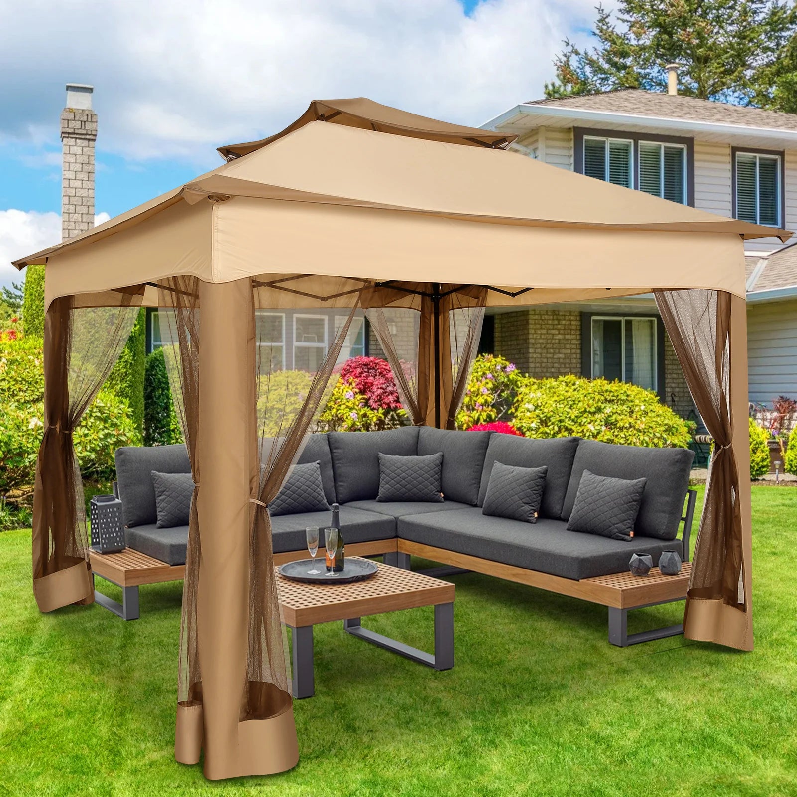 11×11 One-Push Pop-Up Gazebo with Mosquito Netting