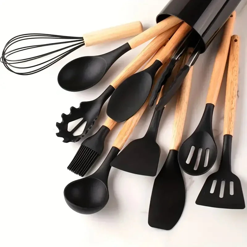 Colorful 12-Piece Wooden Handle Utensils